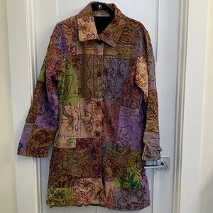 Blue Sky Kantha Multicolor Embroidered Button Down Cotton Coat